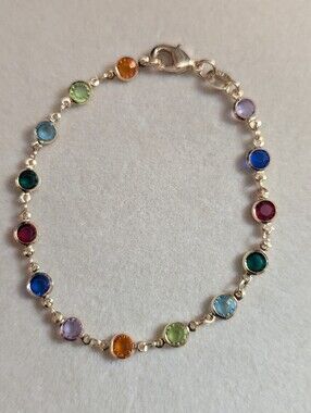 18kt Brazilian Gold Filled  Multi-Color Cz Link 7" Bracelet -W080326-1#2